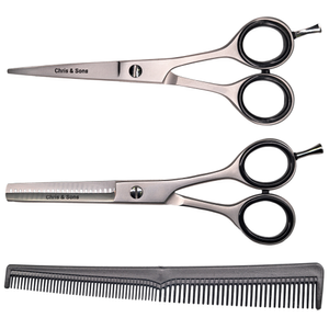 C&S Silver Scissors & Thinning Set Sand Finish 5.5"