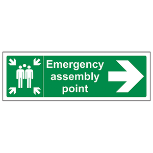 Emergency Assembly Point Arrow Right 300 x 100 mm - Glow In The Dark 1mm Rigi