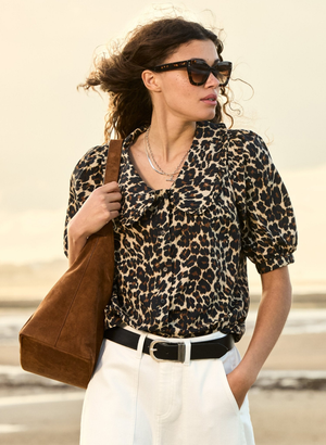 Courtney Organic Cotton Collar Blouse - UK 18 | EU 44 | US 14 / Brown Leopard