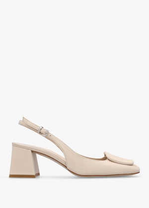 Nessie Cream Leather Block Heel Sling Backs