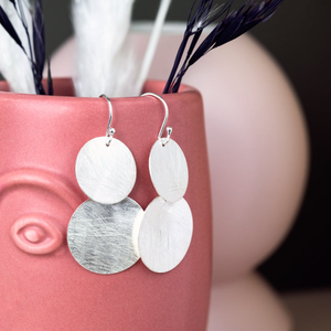 Portrait Series 1 Silver Brushed Double Disc Drop Earrings