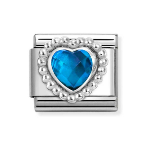 Classic Silver Beaded Faceted Blue Heart Charm