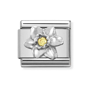 Classic Silver Yellow Zirconia Daffodil Charm
