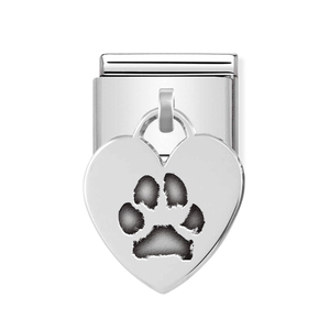 Classic Silver Heart Paw Print Engraving Pendant Charm