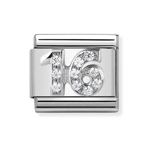 Classic Silver "16" Zirconia Charm