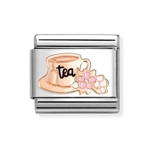 Classic Rose Gold Tea Cup with Flowers Charm