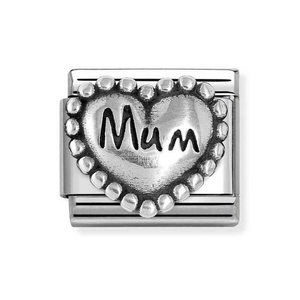 Classic Silver Beaded Heart Mum Charm