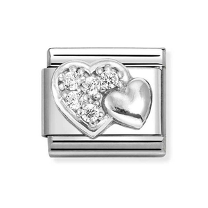 Classic Silver CZ Raised Hearts Charm