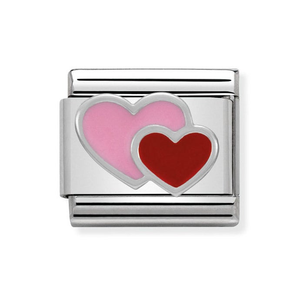 Classic Silver Pink & Red Double Heart Charm