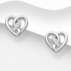 Signature Silver CZ Infinity Heart Stud Earrings