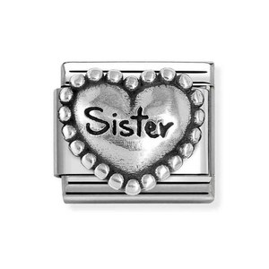 Classic Silver Beaded Heart Sister Charm