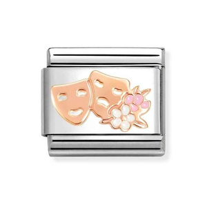 Classic Rose Gold Theatre Masks with Flowers Charm