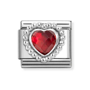 Classic Silver Beaded Faceted Red Heart Charm
