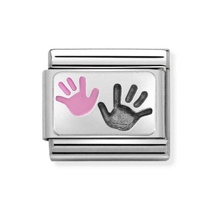 Classic Silver Parent & Child Hands Pink Charm