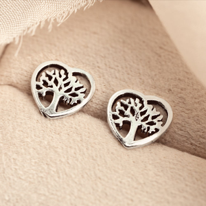 Tempest Wald Silver Heart Tree Of Life Stud Earrings