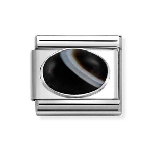 Classic Silver Banded Onyx Stone Charm