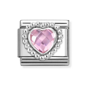 Classic Silver Beaded Pink CZ Heart Charm