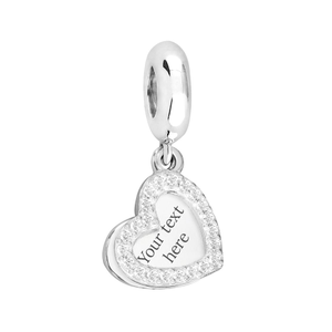 Signature Engravable Silver CZ Heart Pendant Charm