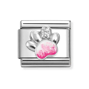 Classic Silver Pink Paw Print Charm