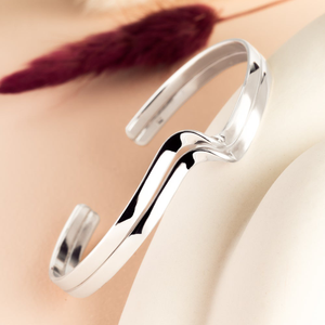 Portrait Sketch Silver Double Twist Cuff Bangle