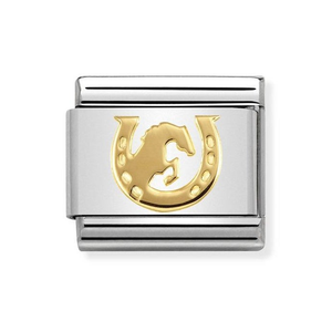Classic Gold Horse Jumping a Horseshoe Charm