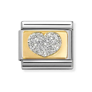 Classic Gold Glitter Silver Heart Charm