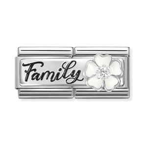 Classic Silver Family White Flower Double Charm