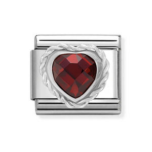 Classic Silver & Red CZ Twisted Heart Charm