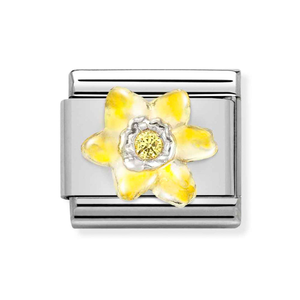 Classic Silver Daffodil with Yellow CZ Charm