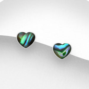Signature Silver Abalone Shell Heart Stud Earrings