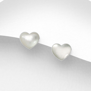 Signature Silver Mother Of Pearl Heart Stud Earrings