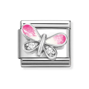 Classic Silver Pink White Butterfly Charm