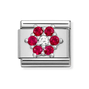 Classic Silver Red CZ Flower Charm