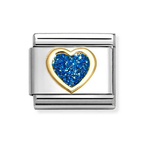 Classic Gold Glitter Blue Heart Charm