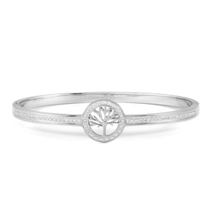 Pretty Stainless Steel CZ Tree of Life Bangle