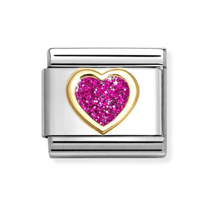 Classic Gold Glitter Fuchsia Heart Charm