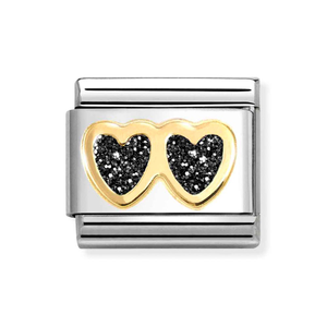 Classic Gold Glitter Black Double Heart Charm