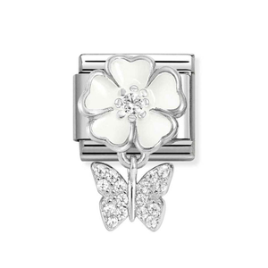 Classic Silver White Peach Blossom Pendant Butterfly Charm