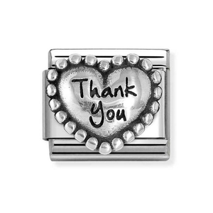 Classic Silver Beaded Heart Thank You Charm