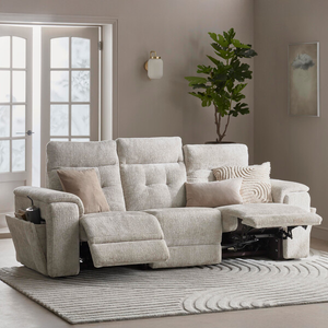 Juno 3 Seater Electric Recliner Sofa With Power Headrests in Koto Turtle Dove Fabric