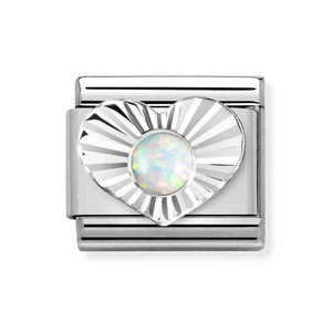 Classic Silver Faceted Heart White Opal Charm