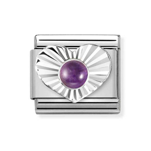 Classic Silver Faceted Heart Amethyst Charm