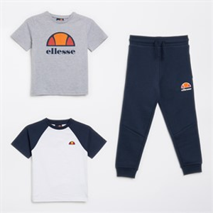 Ellesse Boys Ezra Three Pack Logo T-Shirts And Joggers Set Navy/Grey/White
