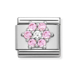 Classic Silver Pink CZ Flower Charm