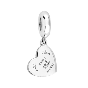Signature Silver Happy 18th Name & Cocktails Heart Pendant Charm