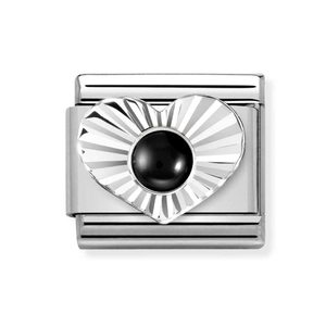 Classic Silver Faceted Heart Black Agate Charm