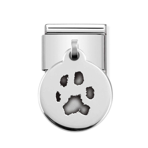 Classic Silver Round Paw Print Engraving Pendant Charm