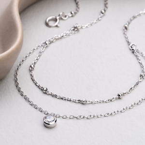 Signature Silver CZ Drop Beaded Split Chain Anklet