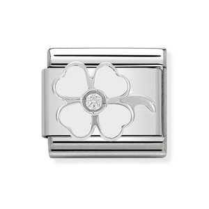 Classic Silver CZ & Enamel Four-Leaf Clover Charm