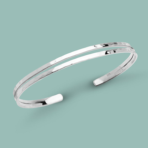Portrait Series 1 Silver Double Hammered Cuff Bangle